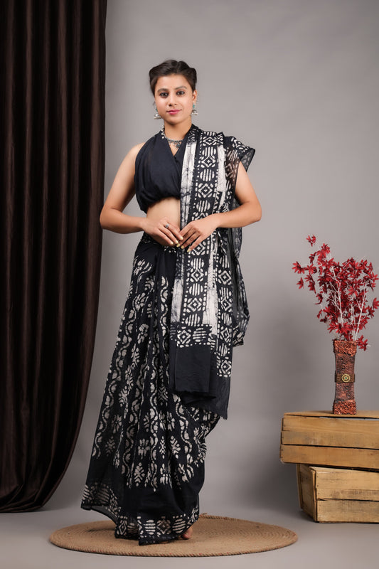 Hand Printed Cotton MulMul Saree