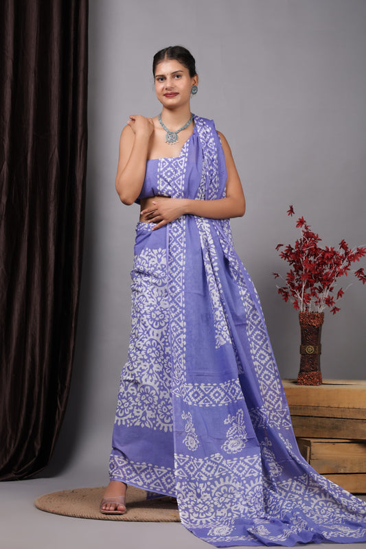Hand Printed Cotton MulMul Saree
