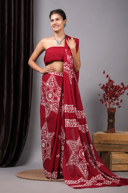 Hand Printed Cotton MulMul Saree