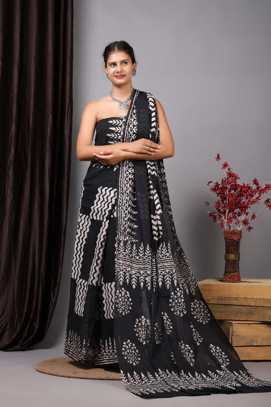 Hand Printed Cotton MulMul Saree