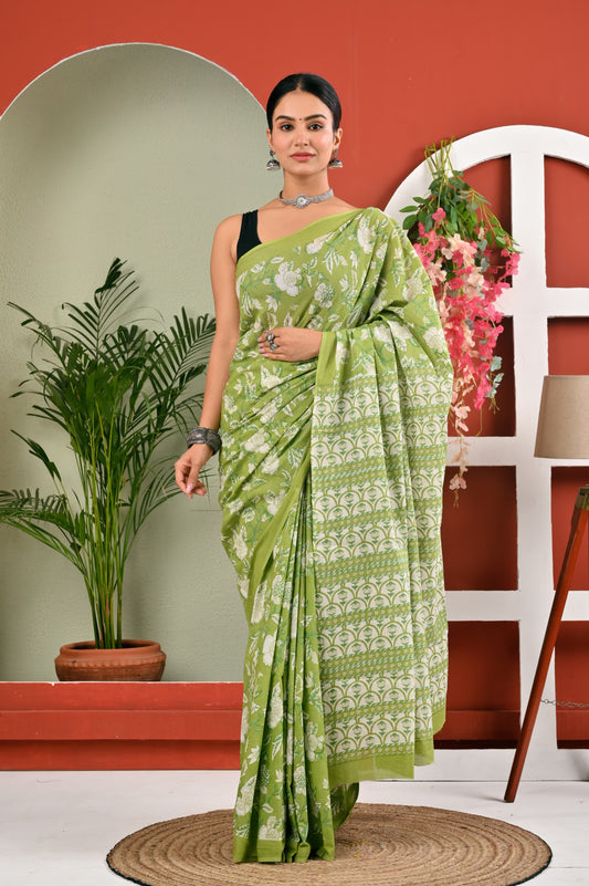 Hand Printed Cotton MulMul Saree