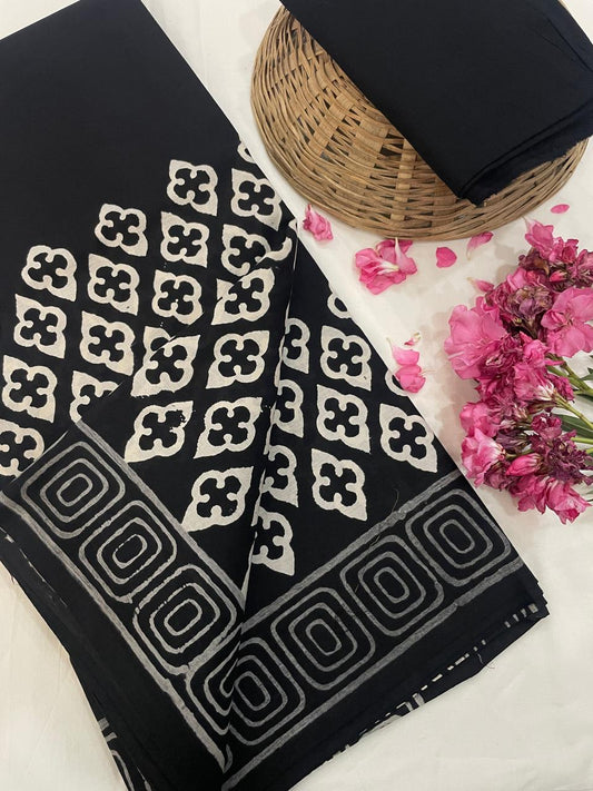 Hand Printed Cotton MulMul Saree