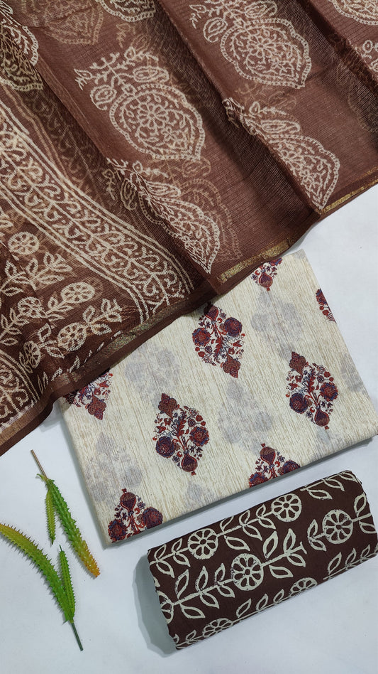 Hand Block Printed Pure Cotton Suit Set with Kota Dupatta