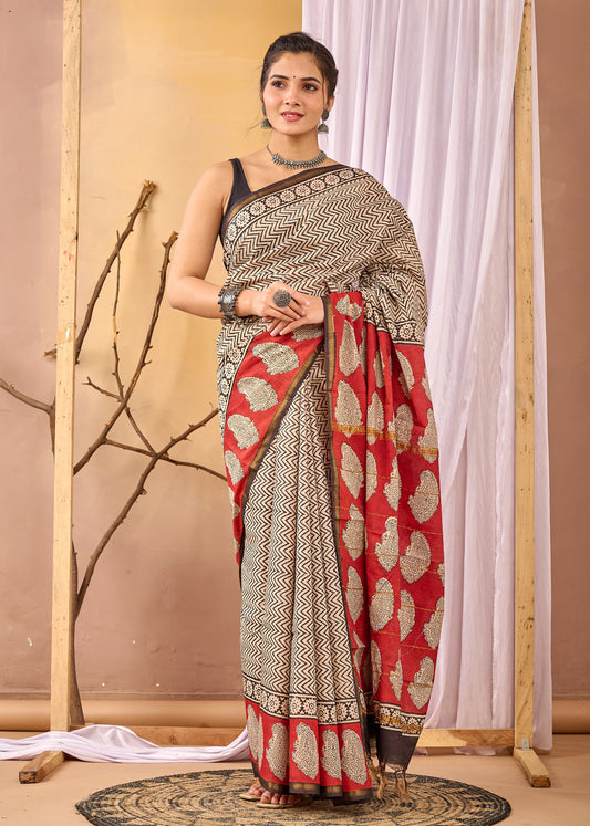 Hand Block Printed Chanderi silk Saree