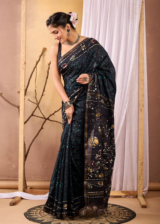 Hand Block Printed Chanderi silk Saree