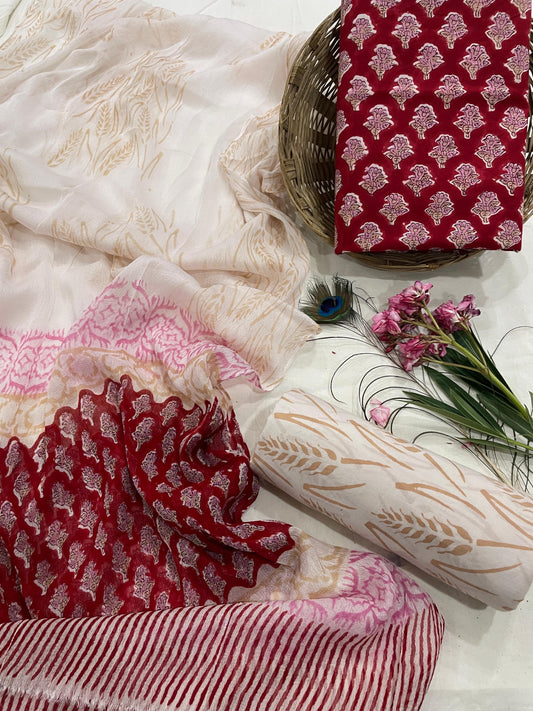 Pure Cotton Suits With Chiffon Dupatta