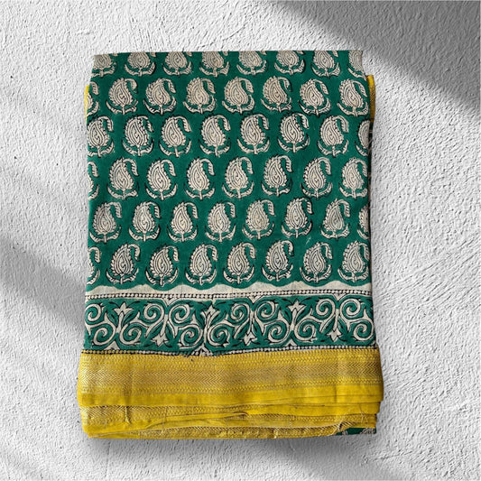 Hand Block Printed Maheshwari Saree