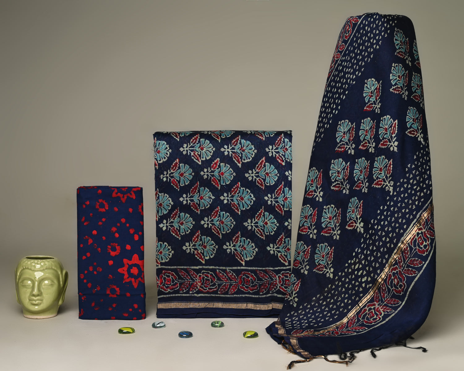 TRADITIONAL HAND BLOCK PRINTED CHANDERI SUIT SET