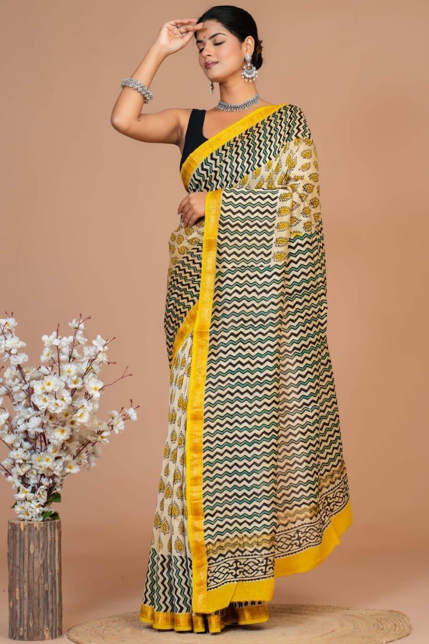 HAND BLOCK PRINTED MAHESHWARI SAREE