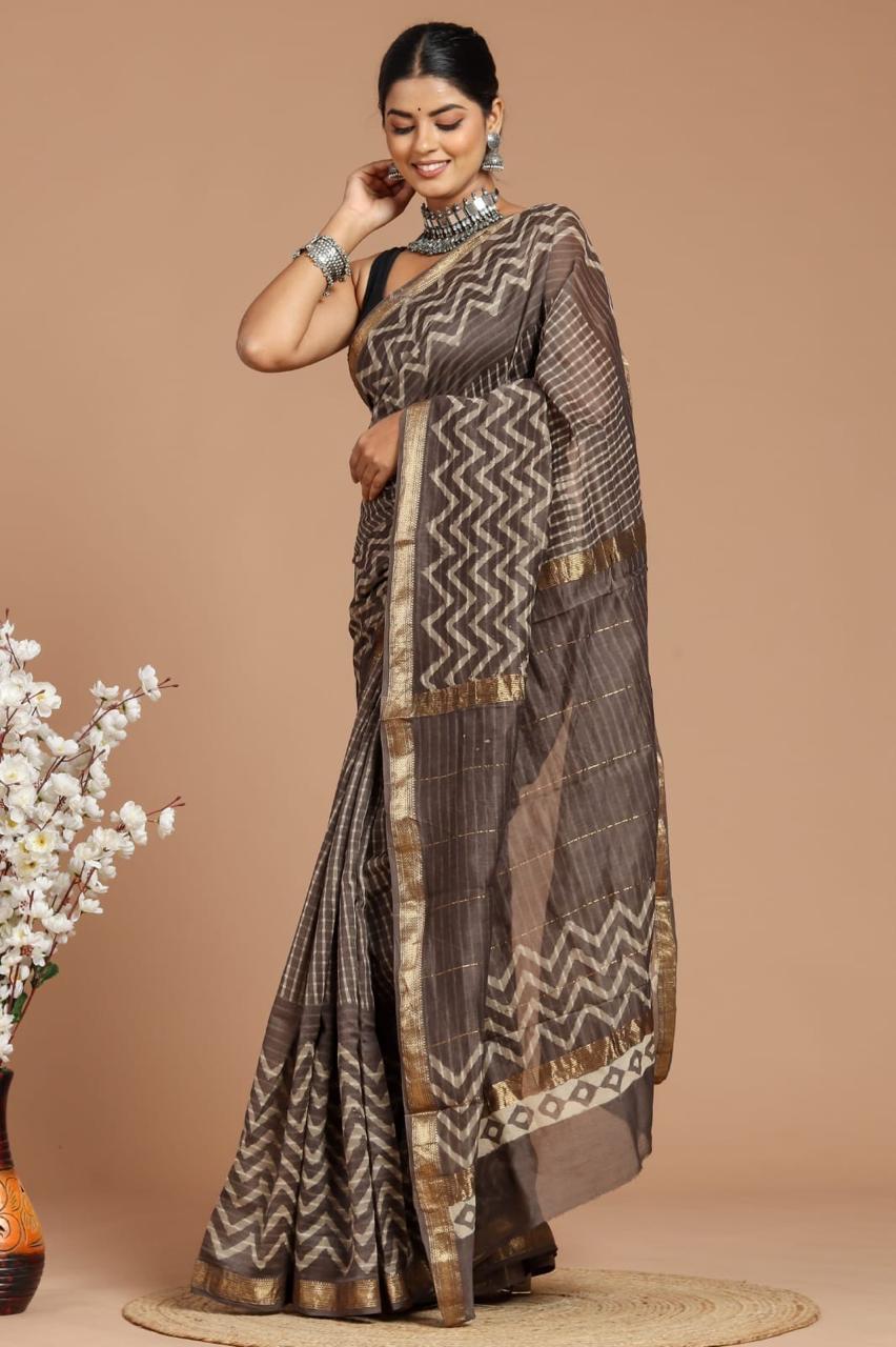 HAND BLOCK PRINTED MAHESHWARI SAREE