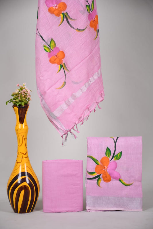 Bagru Hand Block Printed Linen Suits With Zari Border