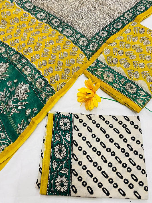 Handblock Printed Pure Chanderi Silk Suit