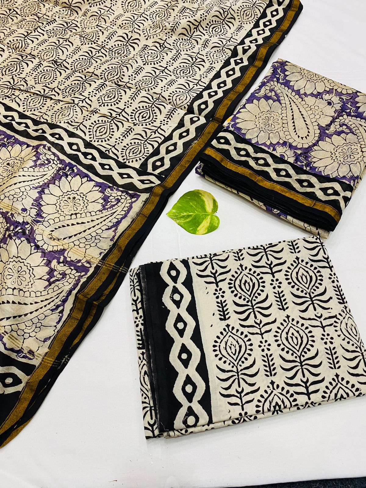 Handblock Printed Pure Chanderi Silk Suit