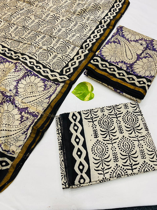 Handblock Printed Pure Chanderi Silk Suit