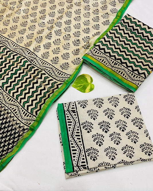 Handblock Printed Pure Chanderi Silk Suit