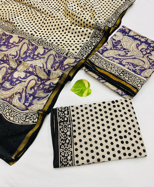 Handblock Printed Pure Chanderi Silk Suit