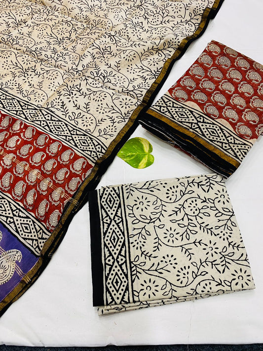 Handblock Printed Pure Chanderi Silk Suit