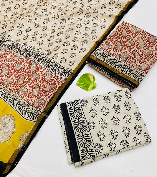 Handblock Printed Pure Chanderi Silk Suit