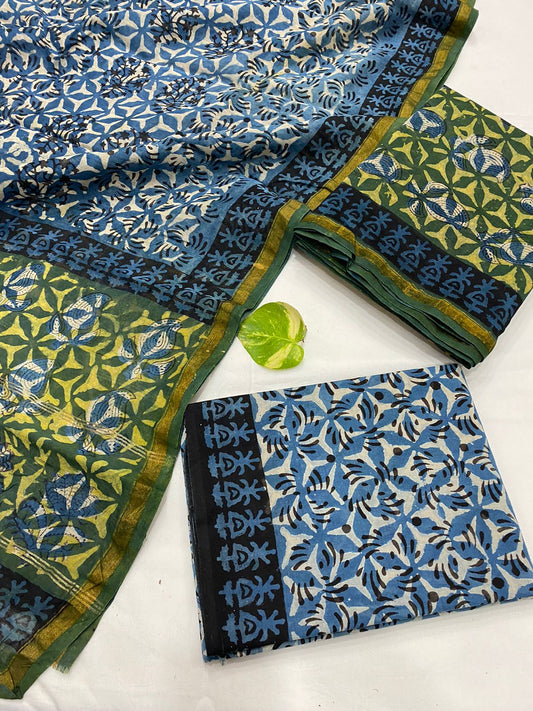 Handblock Printed Pure Chanderi Silk Suit