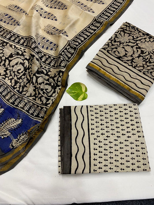 Handblock Printed Pure Chanderi Silk Suit