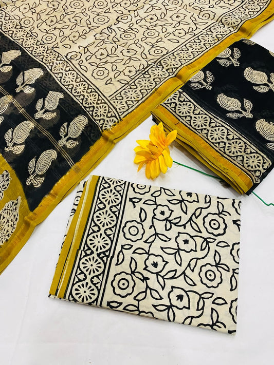 Handblock Printed Pure Chanderi Silk Suit