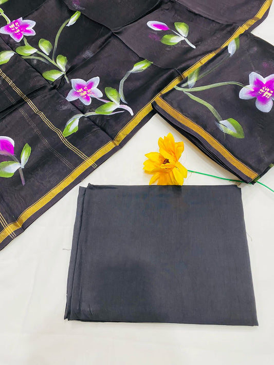 Handblock Printed Pure Chanderi Silk Suit