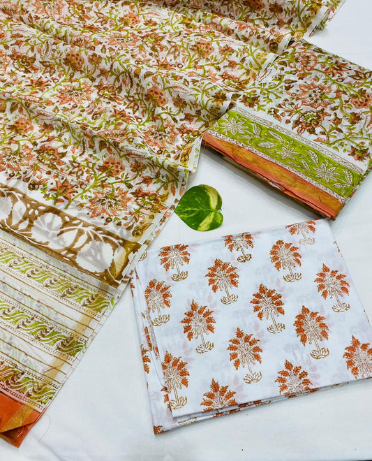 Handblock Printed Pure Chanderi Silk Suit