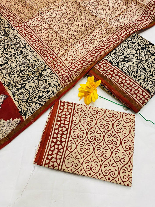 Handblock Printed Pure Chanderi Silk Suit