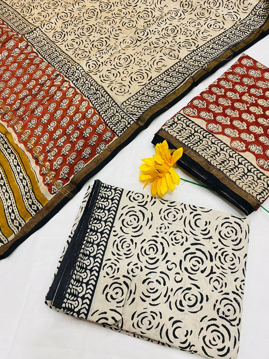 Handblock Printed Pure Chanderi Silk Suit