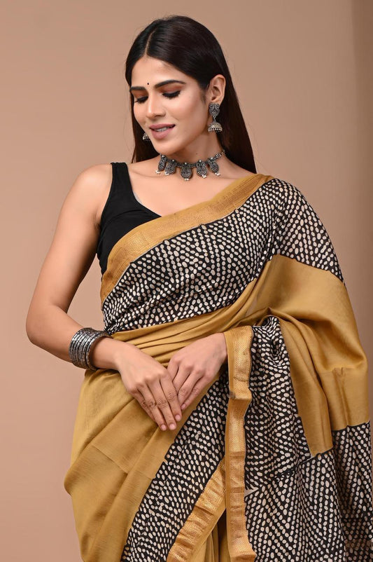 PURE HAND BLOCK PRINTED MAHESHWARI SAREE