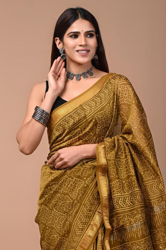 PURE HAND BLOCK PRINTED MAHESHWARI SAREE