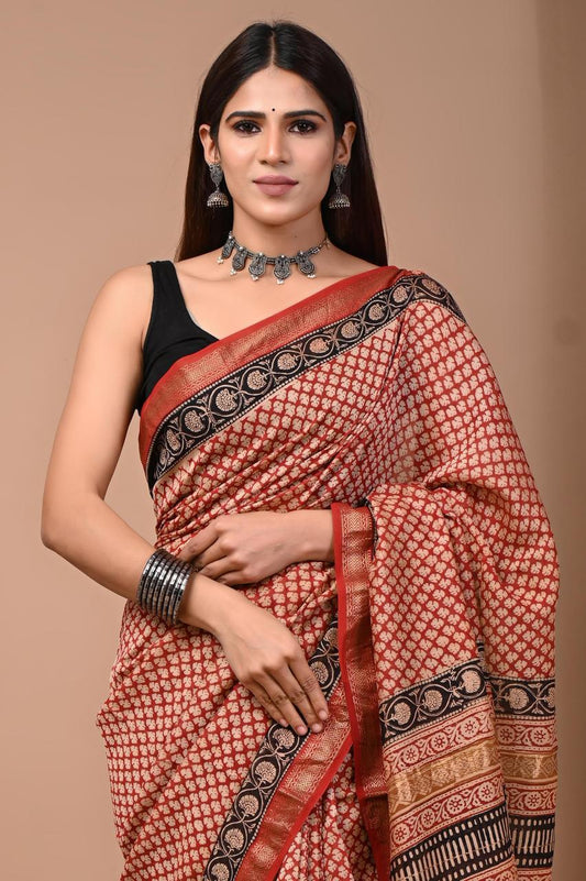 PURE HAND BLOCK PRINTED MAHESHWARI SAREE