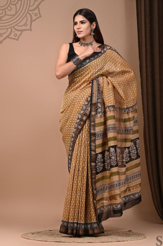 PURE HAND BLOCK PRINTED MAHESHWARI SAREE