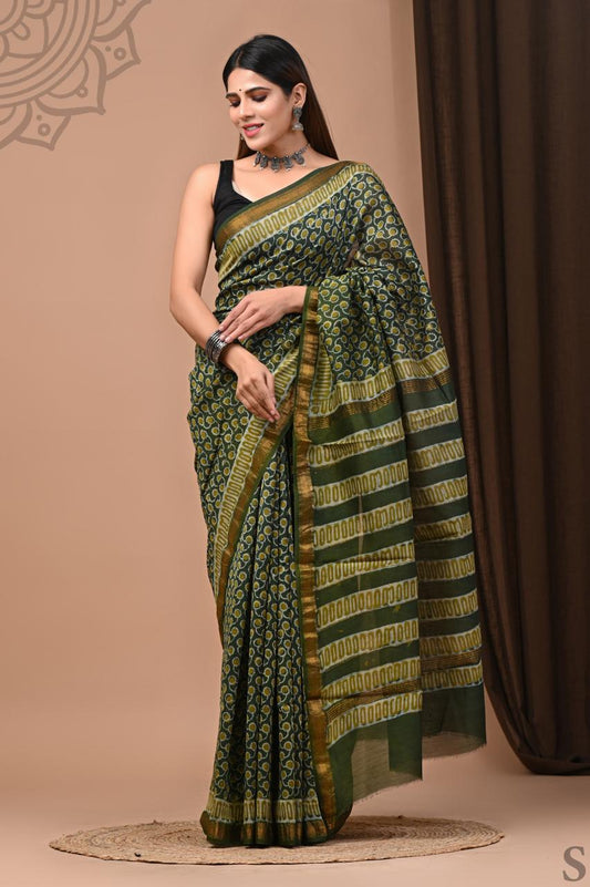 PURE HAND BLOCK PRINTED MAHESHWARI SAREE