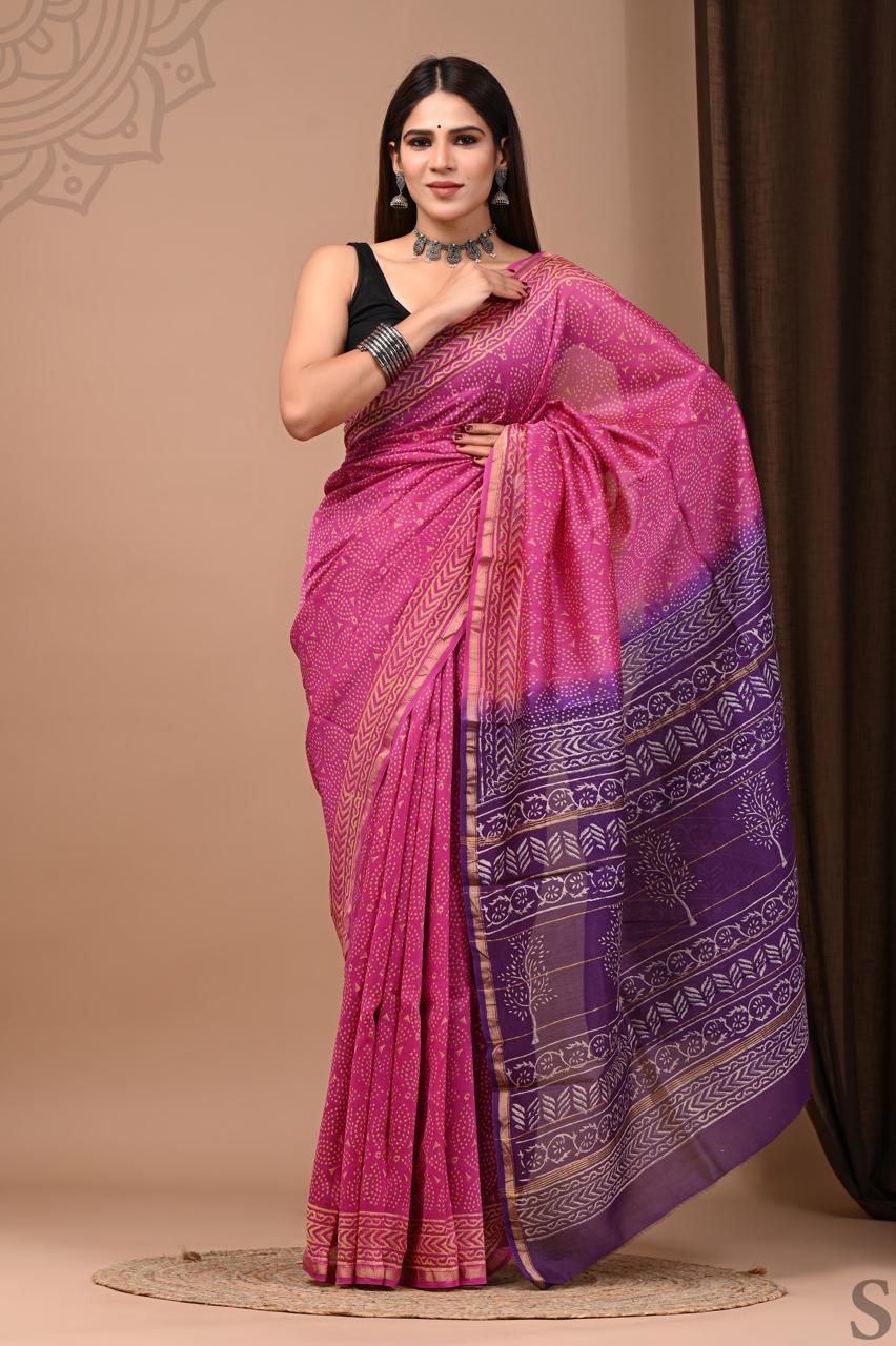 Hand Block Printed Chanderi silk Sarees
