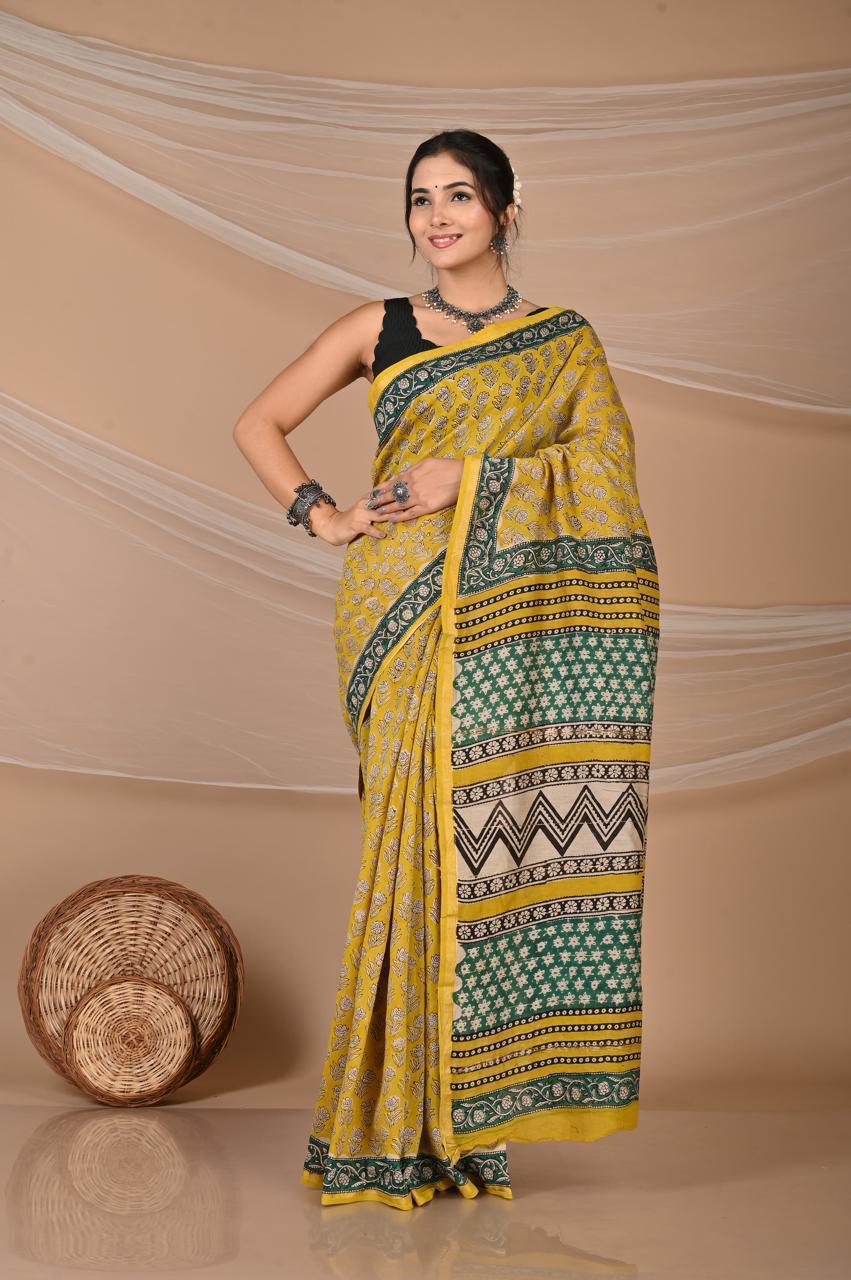 Hand Block Printed Chanderi silk Sarees