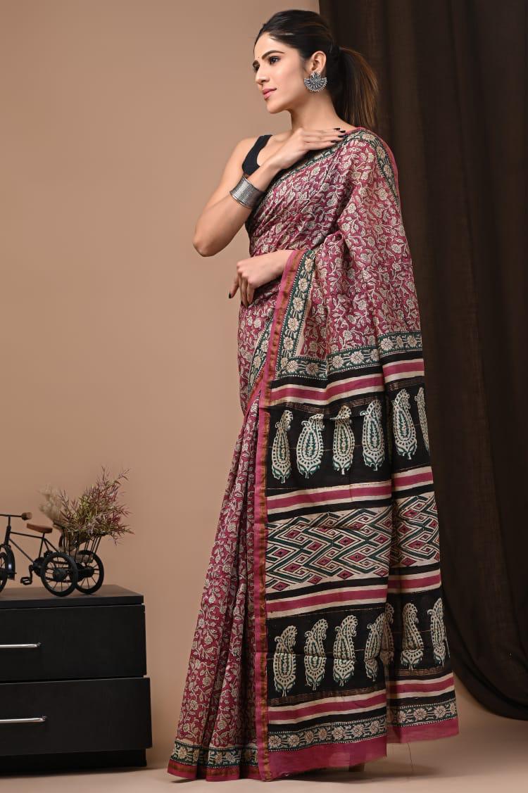 Hand Block Printed Chanderi silk Sarees