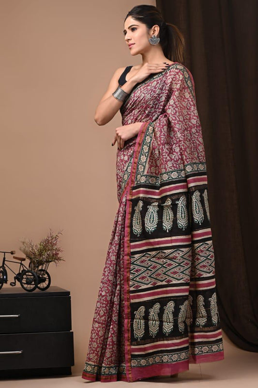 Hand Block Printed Chanderi silk Sarees