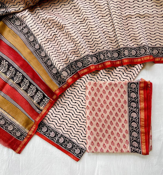 Hand Block Printed Chanderi Silk Suit Set