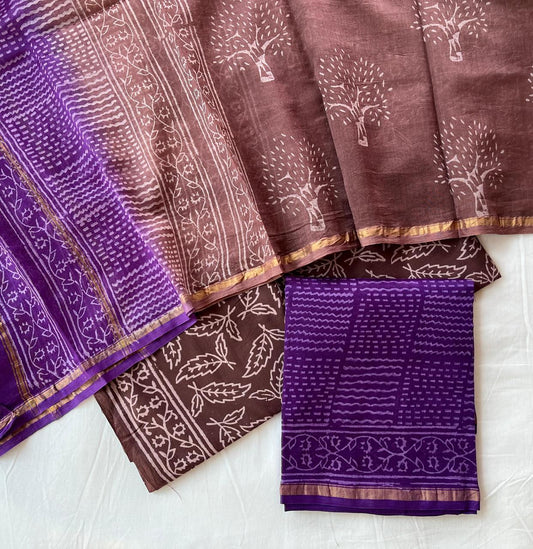 Hand Block Printed Chanderi Silk Suit Set