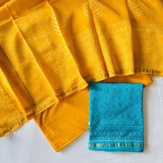 Hand Block Printed Chanderi Silk Suit Set