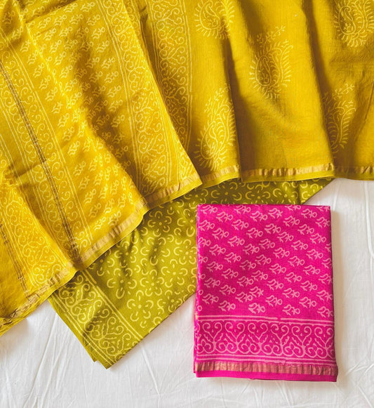 Hand Block Printed Chanderi Silk Suit Set