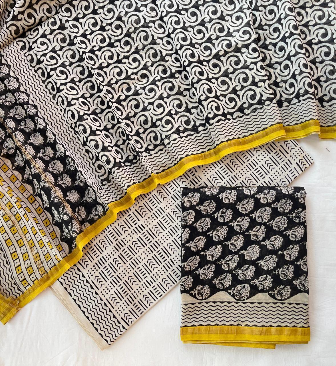 Hand Block Printed Chanderi Silk Suit Set