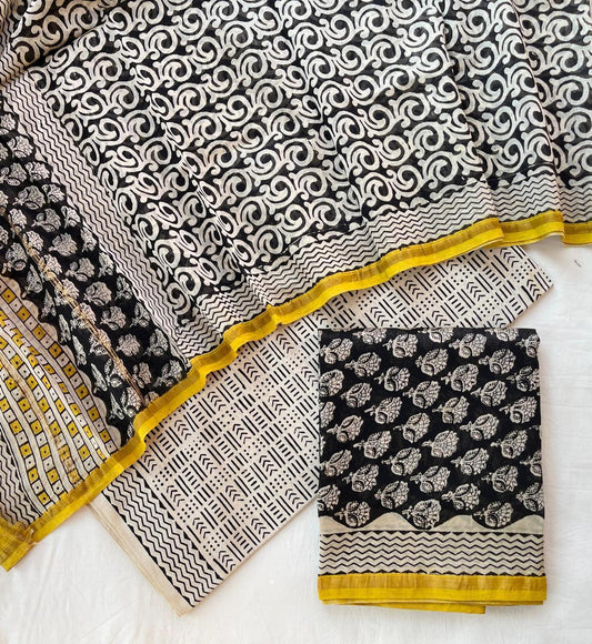 Hand Block Printed Chanderi Silk Suit Set