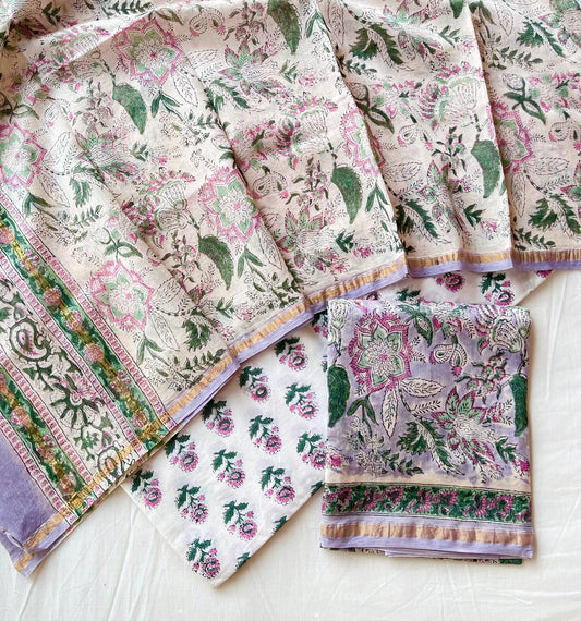 Hand Block Printed Chanderi Silk Suit Set