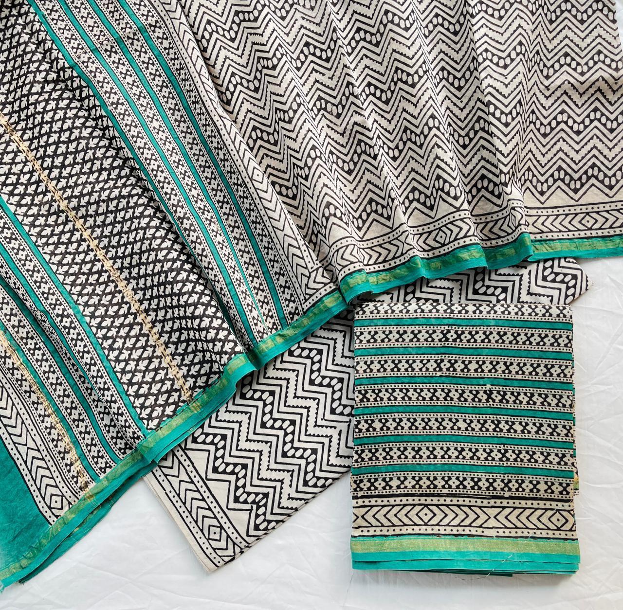 Hand Block Printed Chanderi Silk Suit Set