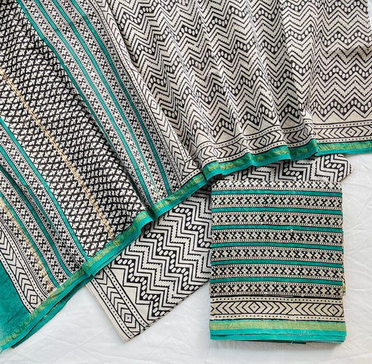 Hand Block Printed Chanderi Silk Suit Set