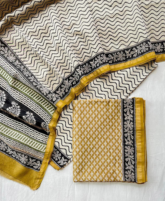 Hand Block Printed Chanderi Silk Suit Set