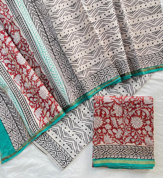 Hand Block Printed Chanderi Silk Suit Set