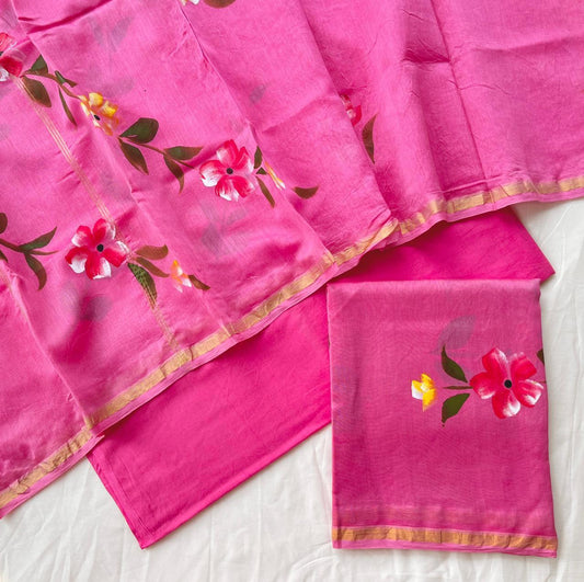 Hand Block Printed Chanderi Silk Suit Set